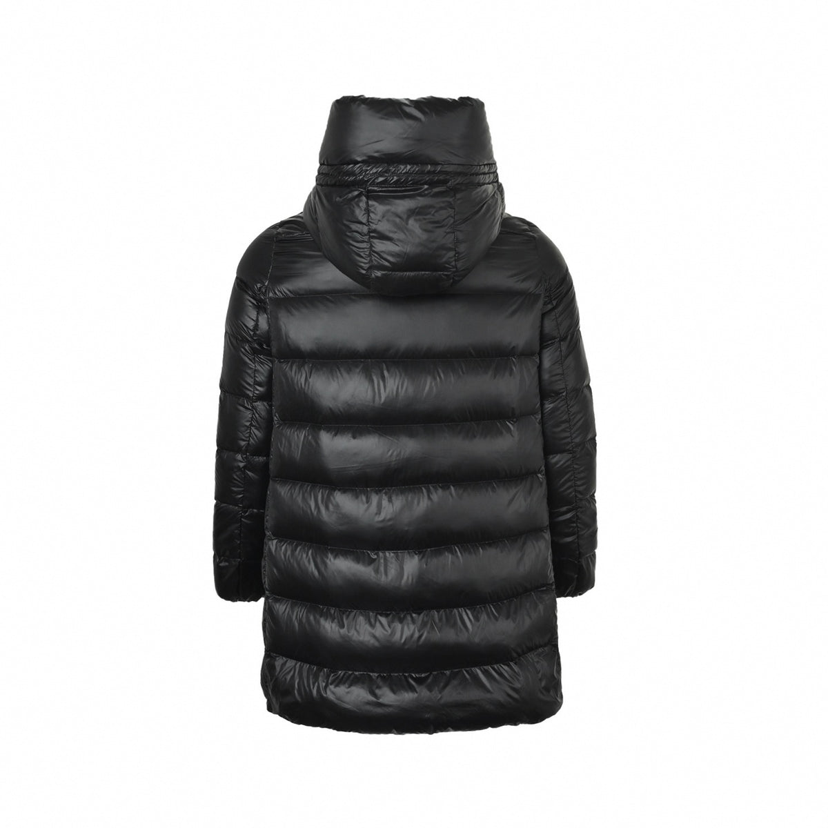 Suyenne Longue Saison Mid-Length Down Coat in Glossy Black