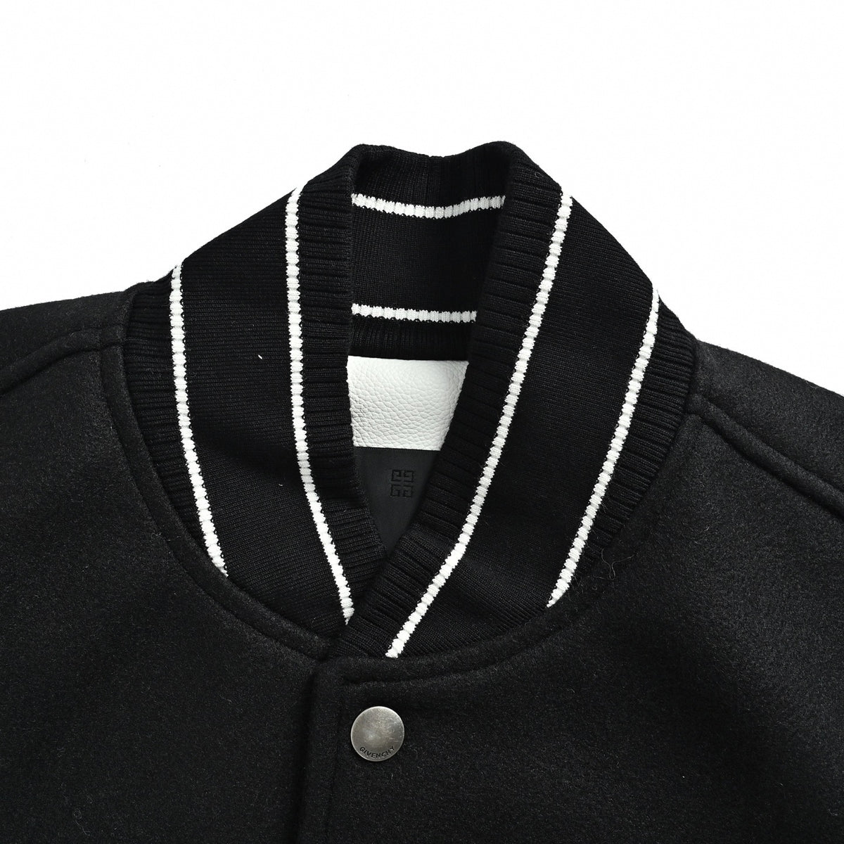 Logo Leather-Sleeved Varsity Jacket in Black & White