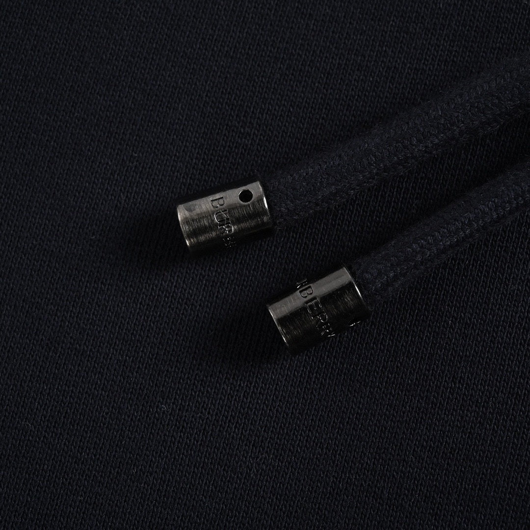 TB Monogram Zip-Up Checked Trim Hoodie | Navy