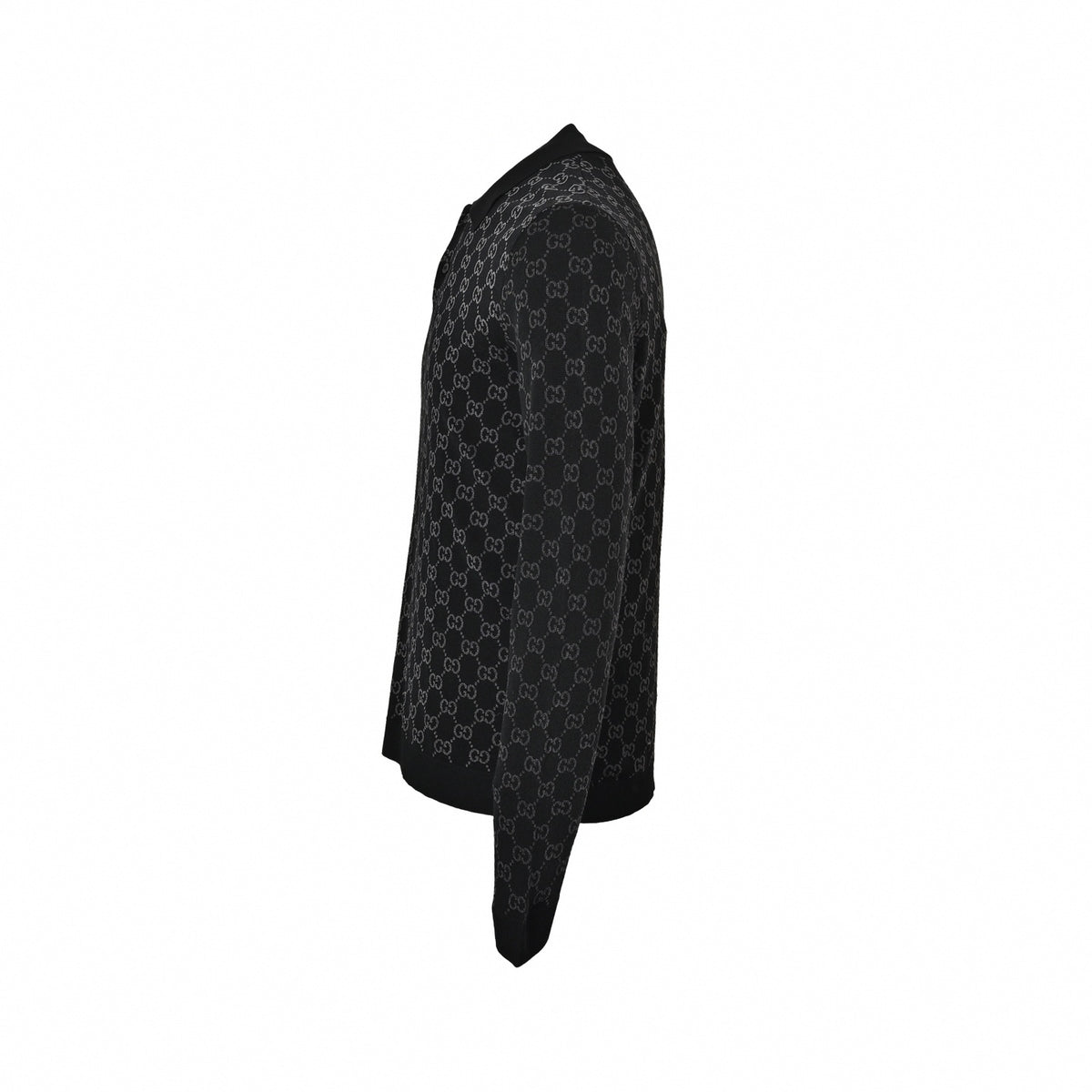 GG Jacquard Long-Sleeved Knit Polo Jumper in Black & Grey