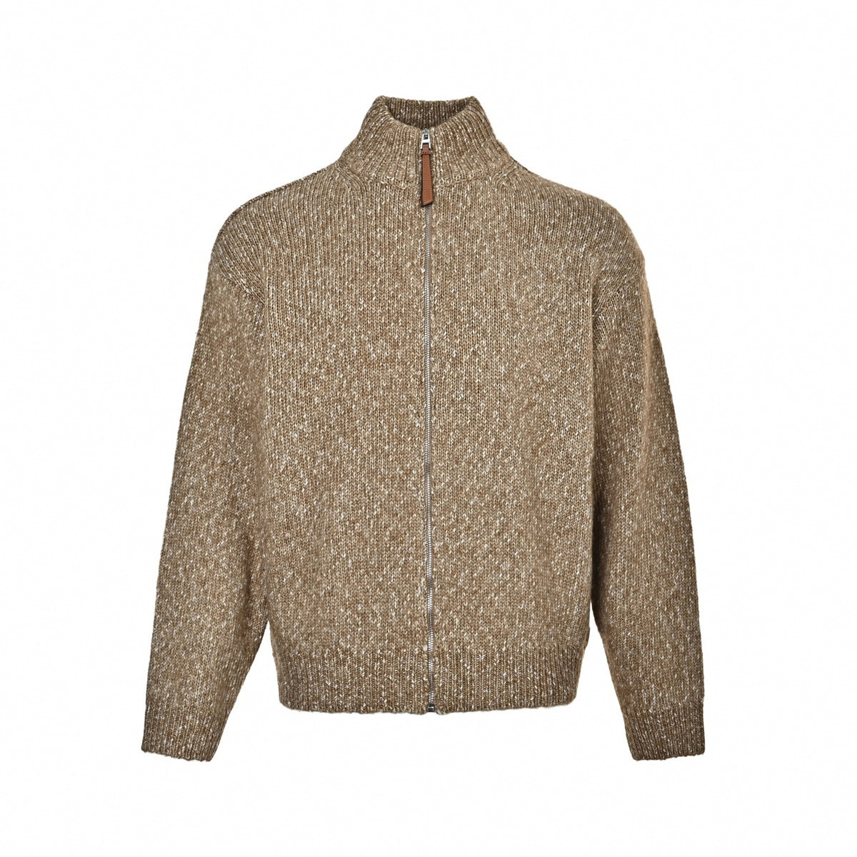 Oversized Script Logo Full-Zip Knit Cardigan in Marled Beige & Lavender