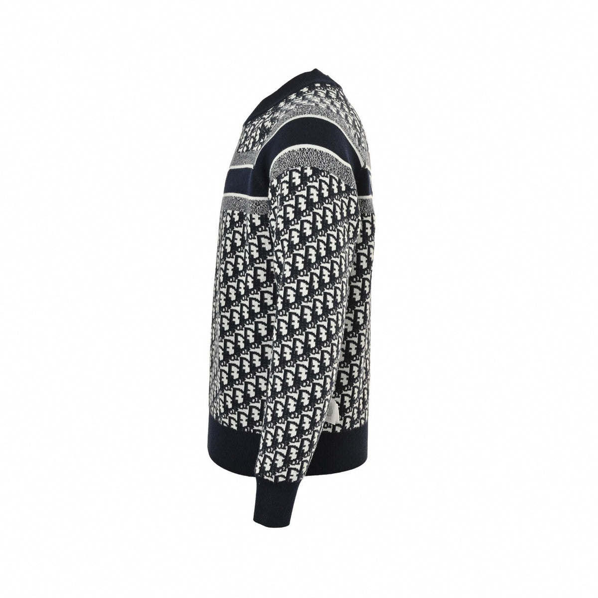 Reversible Oblique Jacquard Crewneck Sweater in Deep Navy & White