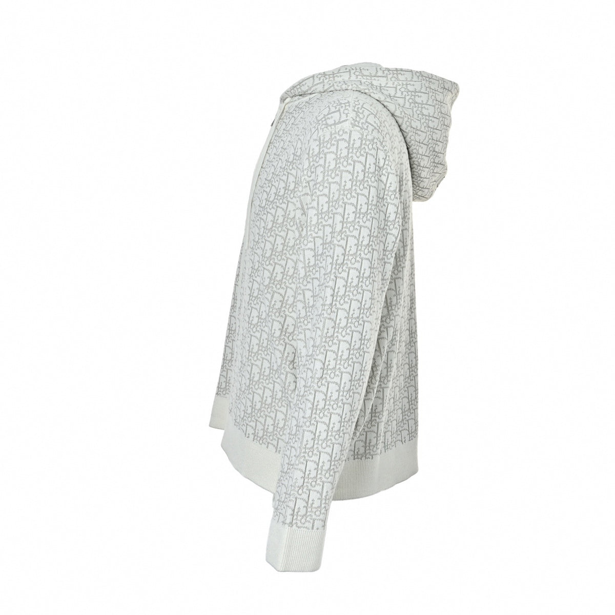Oblique Jacquard Full-Zip Knit Hoodie in Off-White & Light Grey