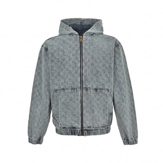 Monogram Jacquard Denim Hoodie | Faded Blue