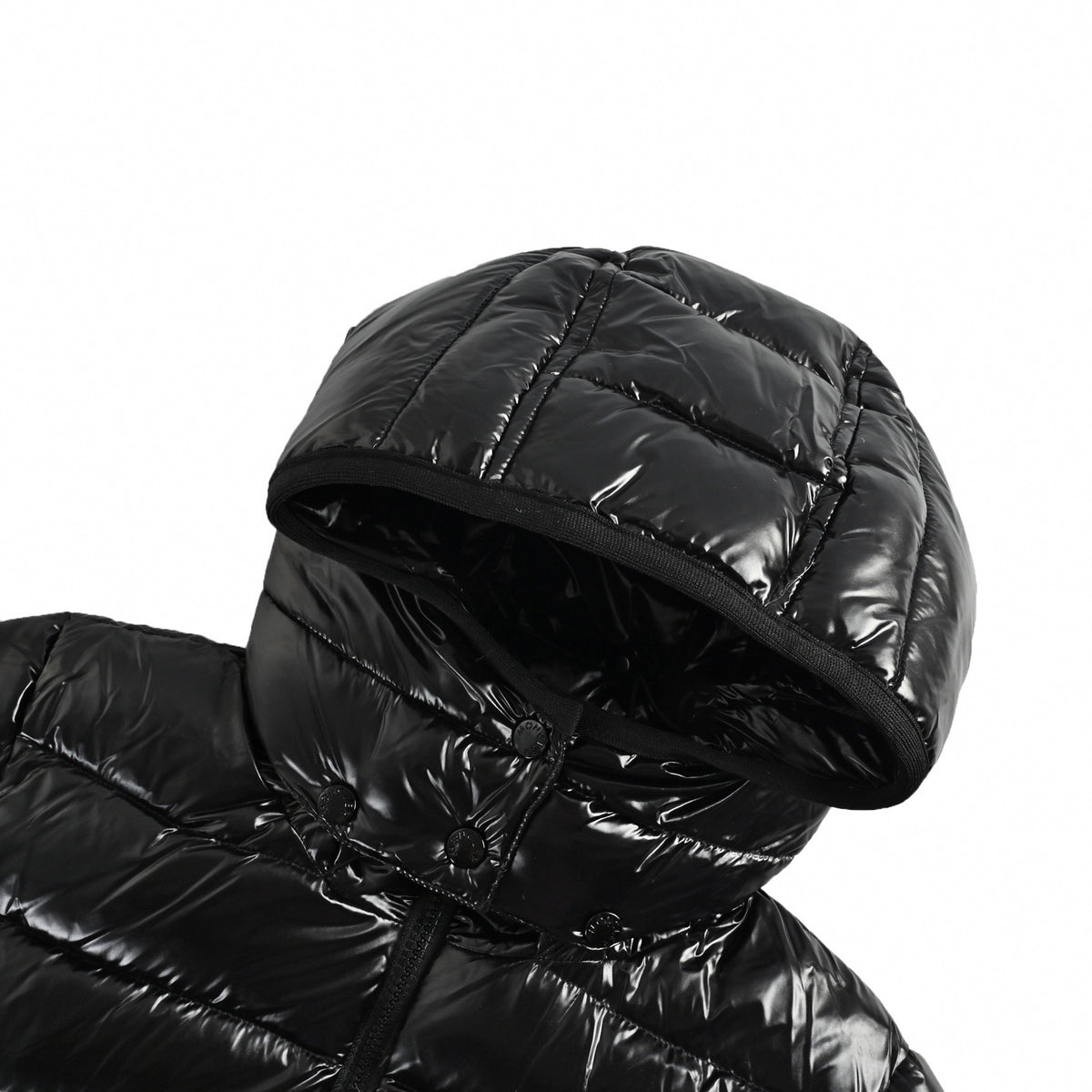 Maya Hooded Short Down Puffer Jacket in Glossy Black