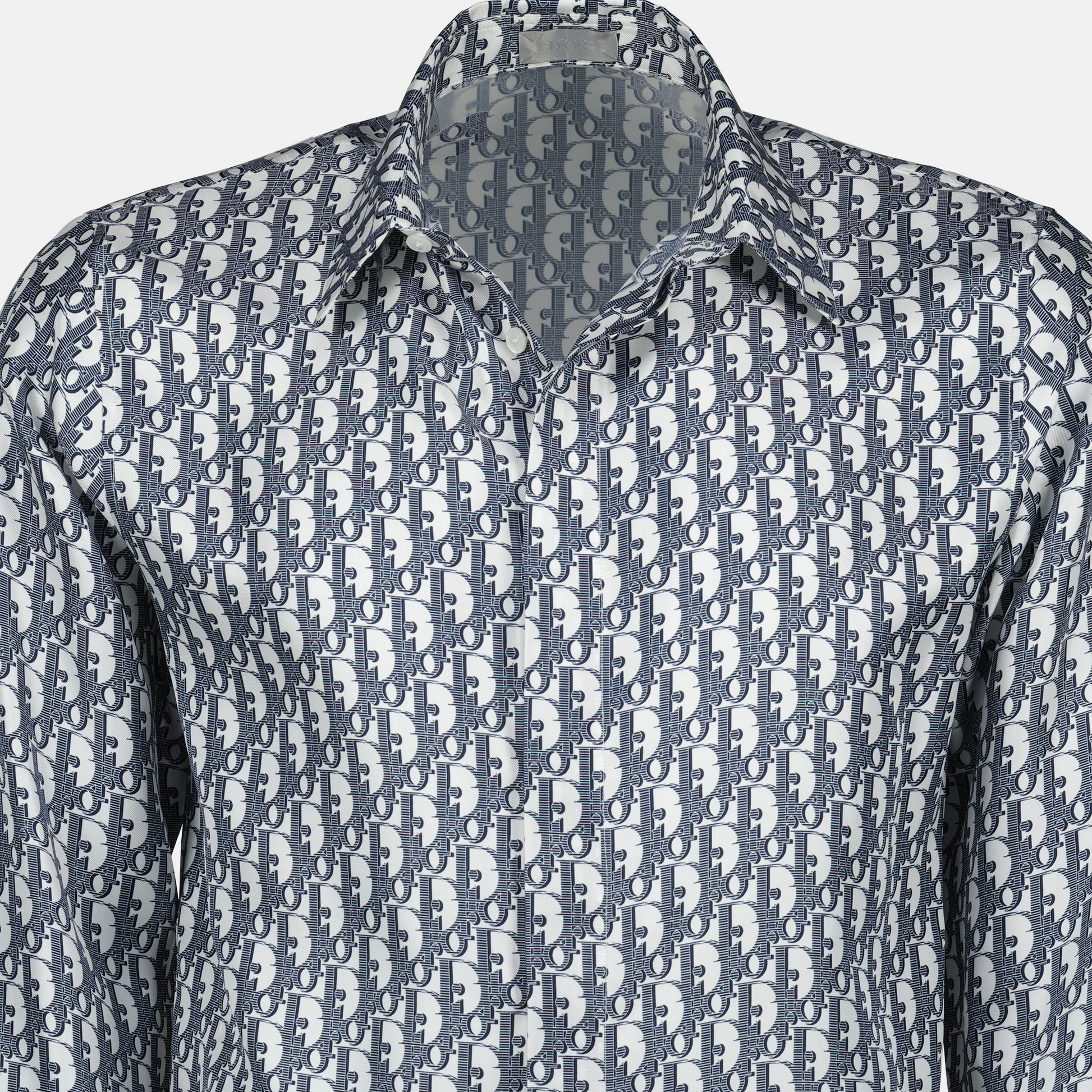 dior oblique dress shirt Dior Oblique Shirt Navy Blue Cotton Jacquard