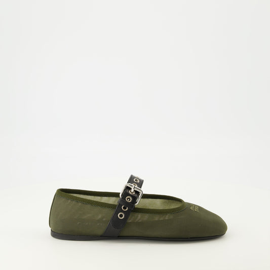Khaki Mesh Ballerinas