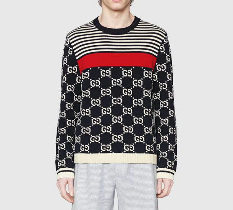 GG Jacquard & Striped Knit Sweater