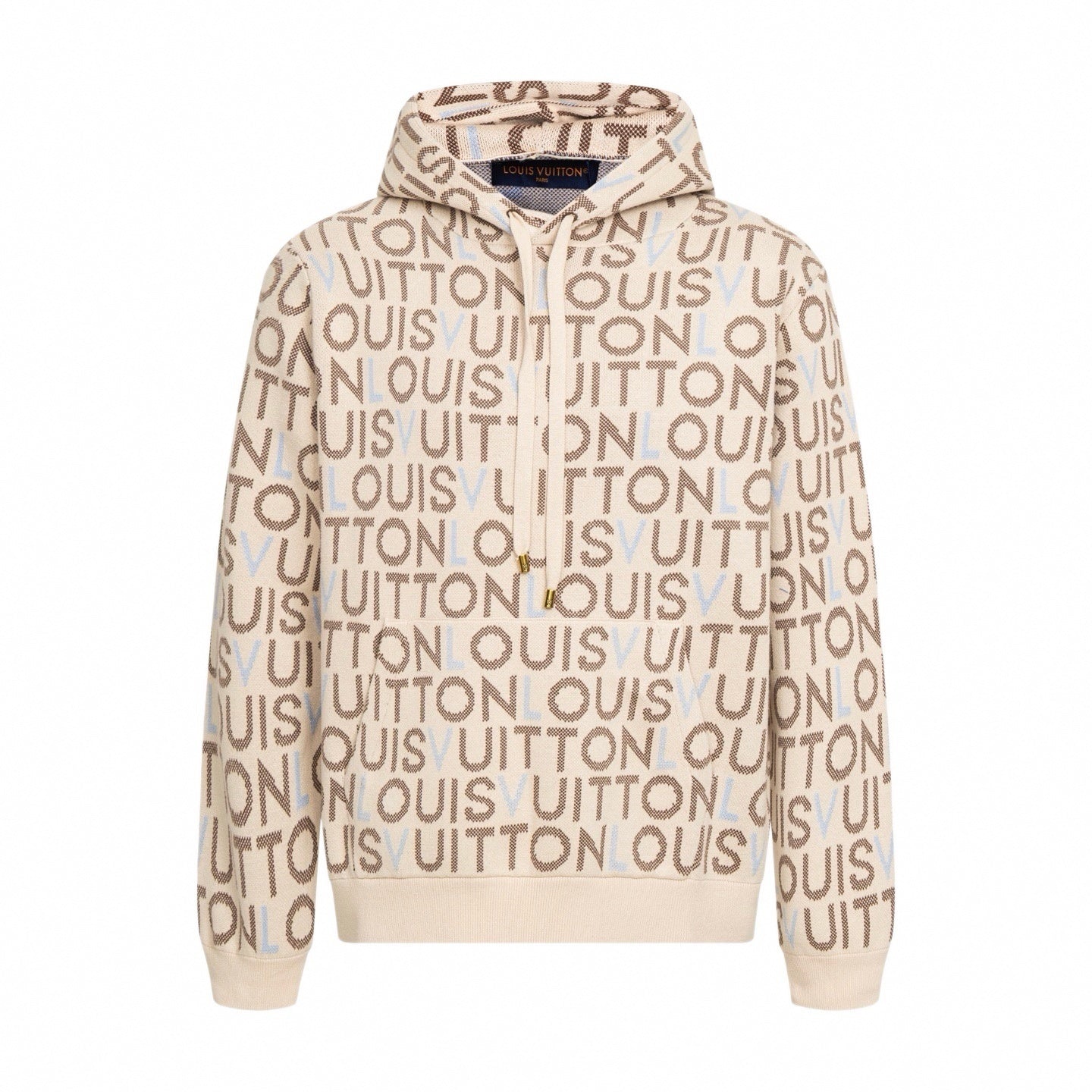 All-Over Logo Knit Hoodie | Cream & Brown