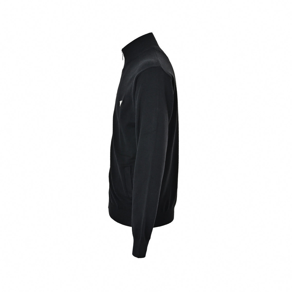 Enamel Triangle Logo Full-Zip Wool Knit Cardigan in Black