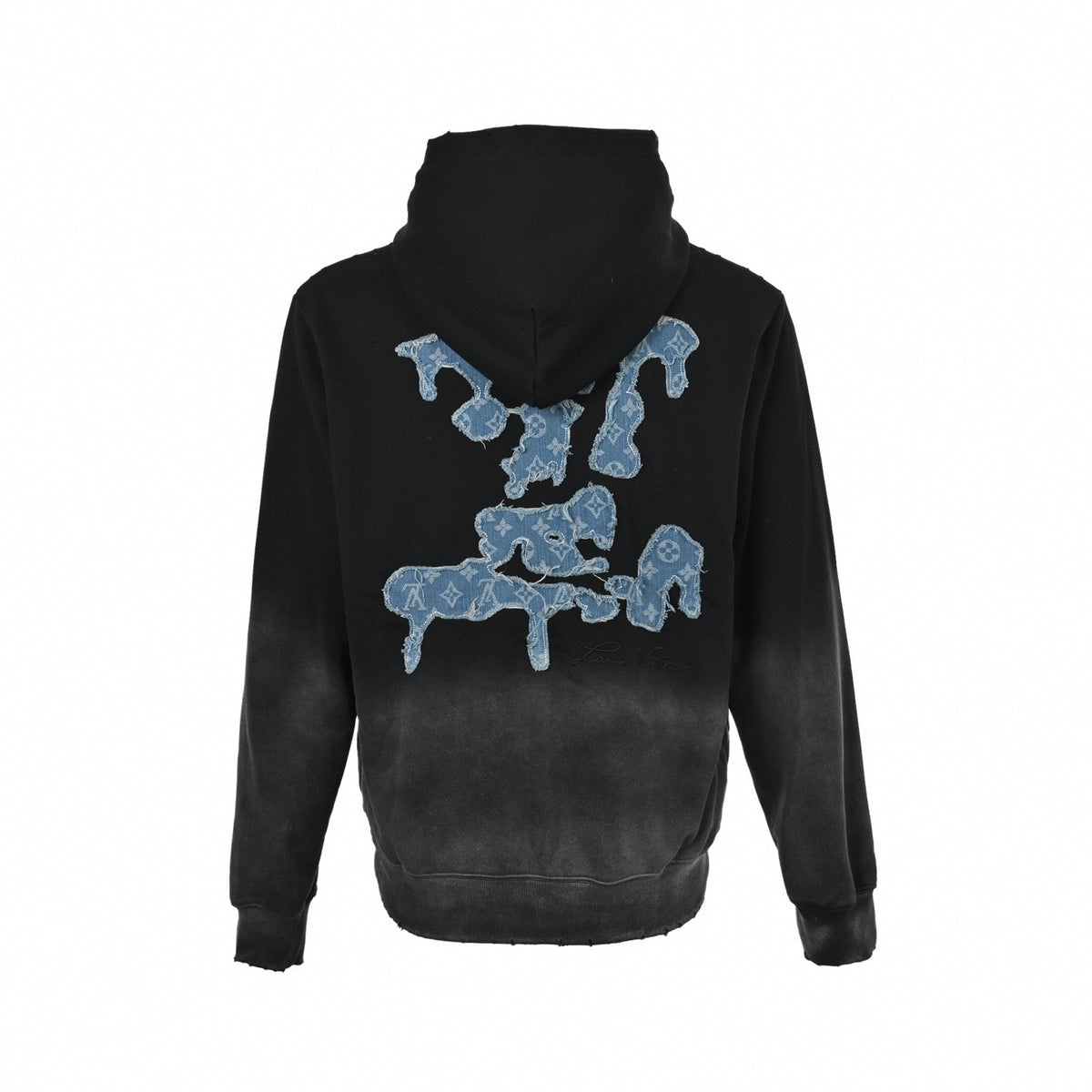 Gradient Wash Denim Appliqué Hoodie