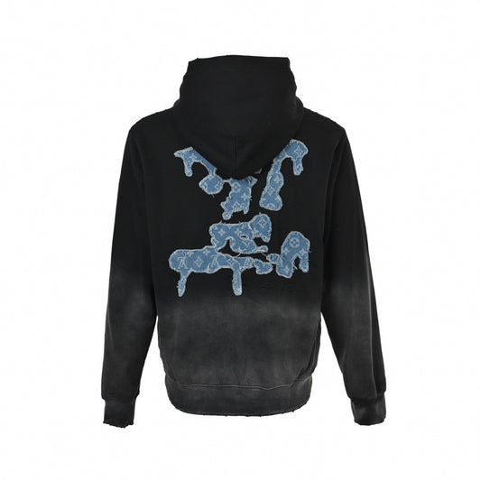 Gradient Wash Denim Appliqué Hoodie