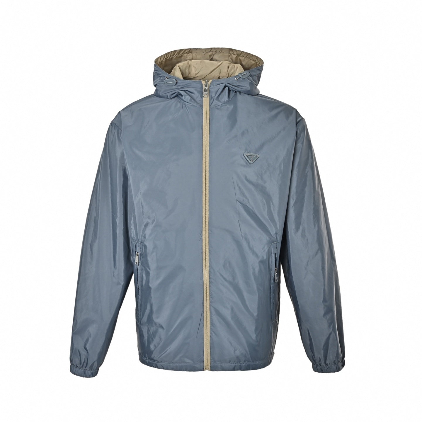 Reversible Nylon Hooded Jacket | Beige & Slate Blue