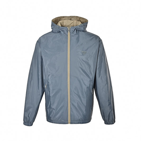 Reversible Nylon Hooded Jacket | Beige & Slate Blue