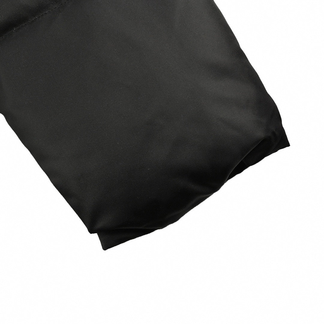 Enamel Triangle Logo Re-Nylon Puffer Jacket in Jet Black