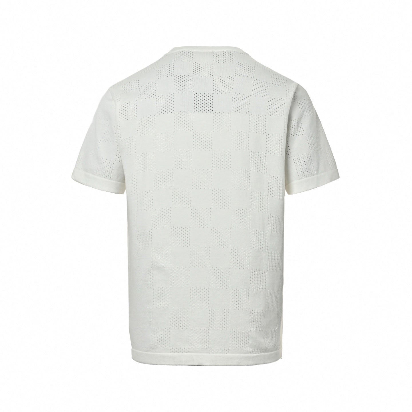 Pointelle Damier Knit T-Shirt | White