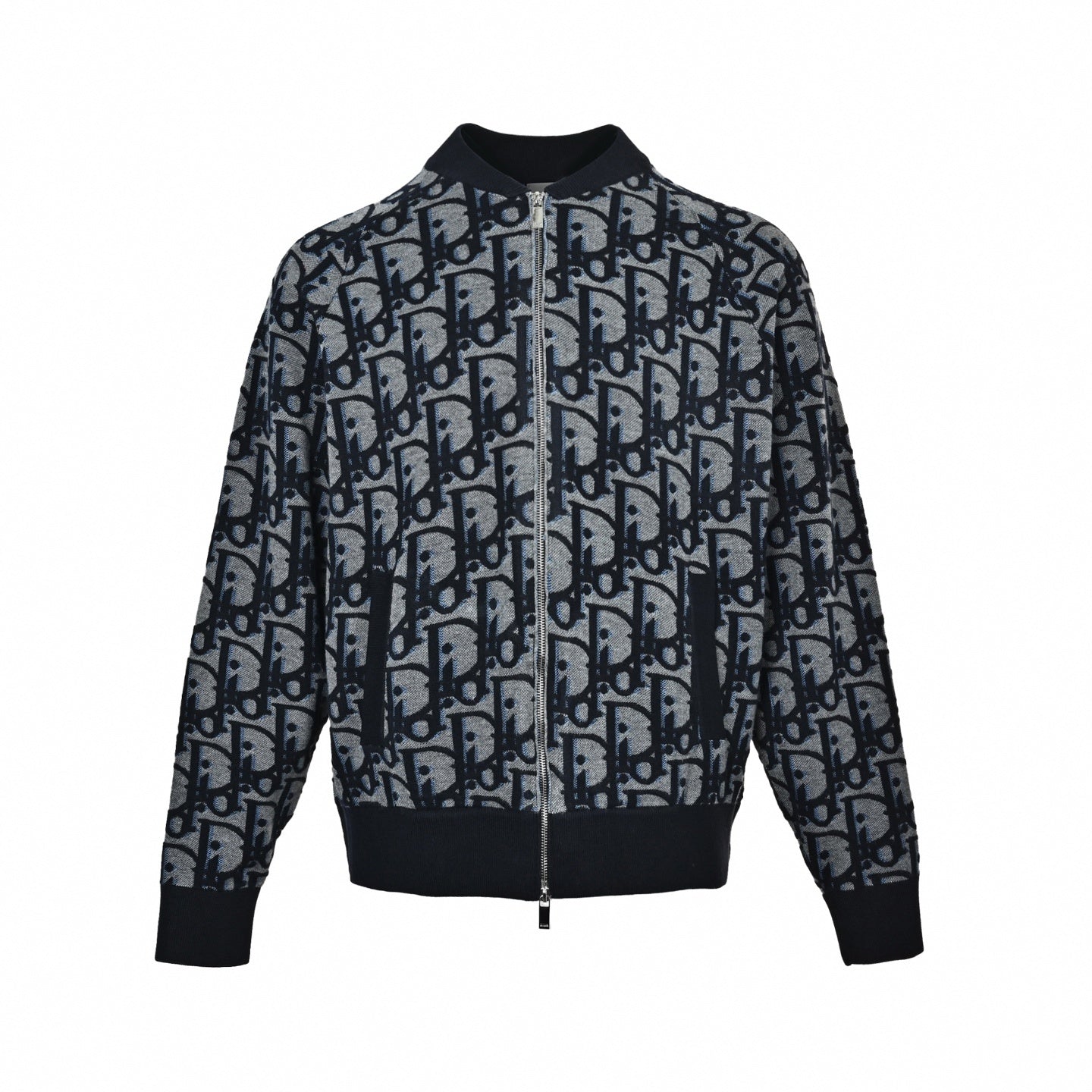 Oblique Jacquard Knit Bomber Jacket