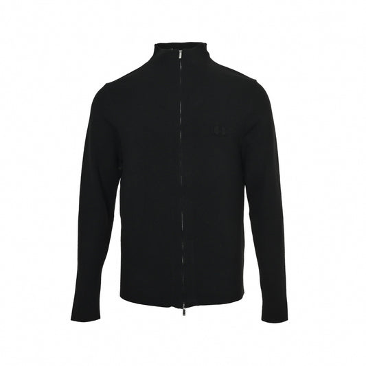 CD Embossed Full-Zip Stand-Collar Knit Sweater Jacket in Jet Black