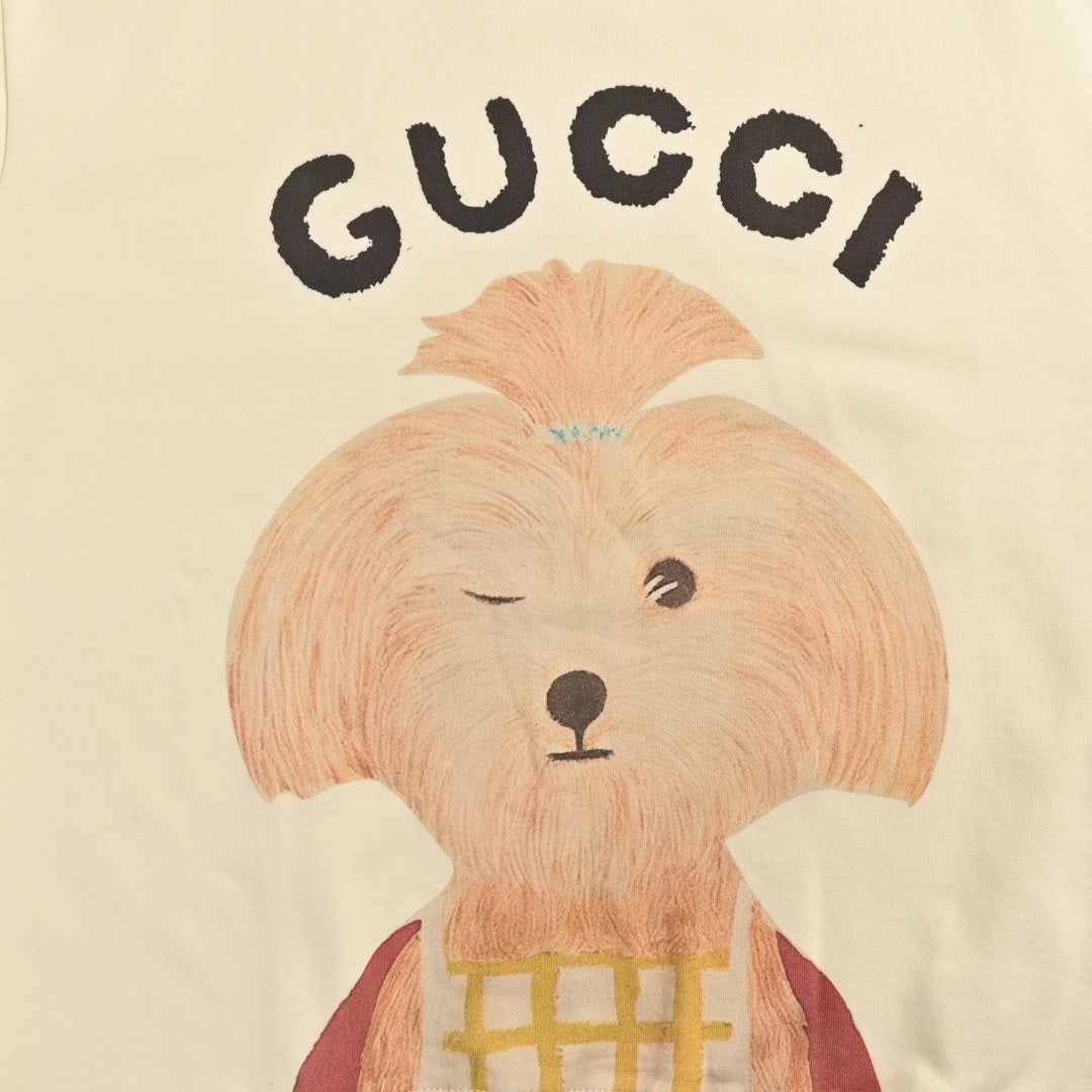Dog Graphic Print Crewneck Sweatshirt in Off-White Heavy Cotton