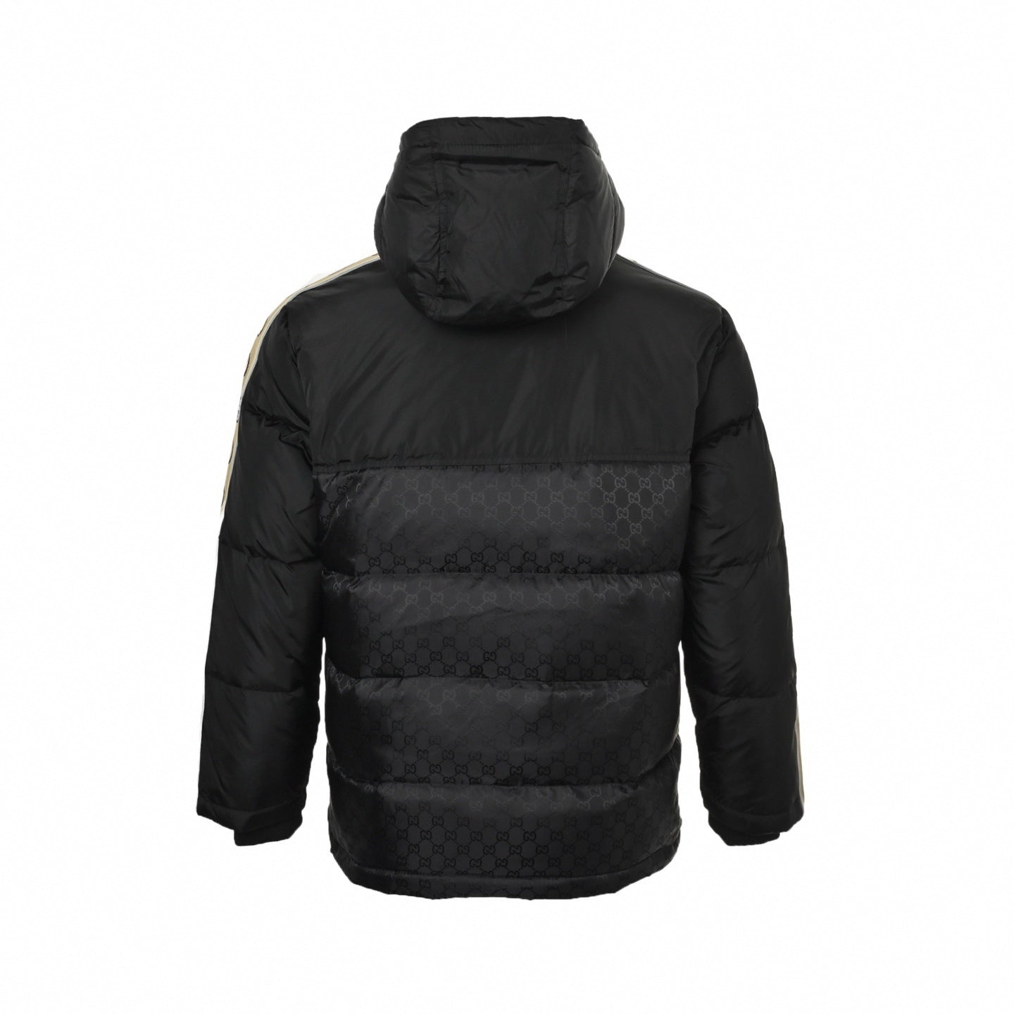 GG Jacquard Nylon Puffer Jacket with Sleeve Tape | Black