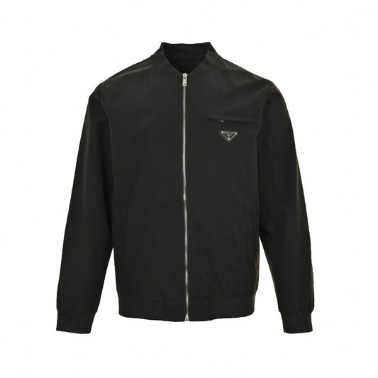 Studded Back Logo Nylon Bomber Jacket | Black