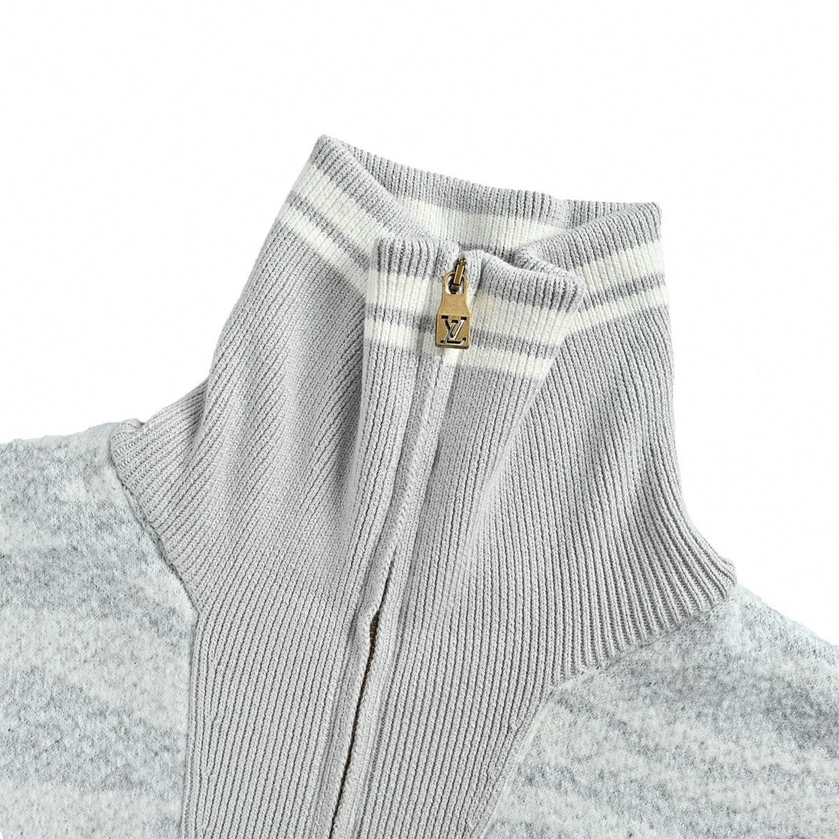 Landscape Intarsia Wool Full-Zip Cardigan Jacket in Grey & Multi