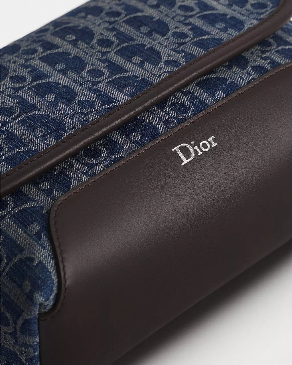 Mini Jett Flap Messenger Bag in Blue Dior Oblique Denim Jacquard & Brown Leather