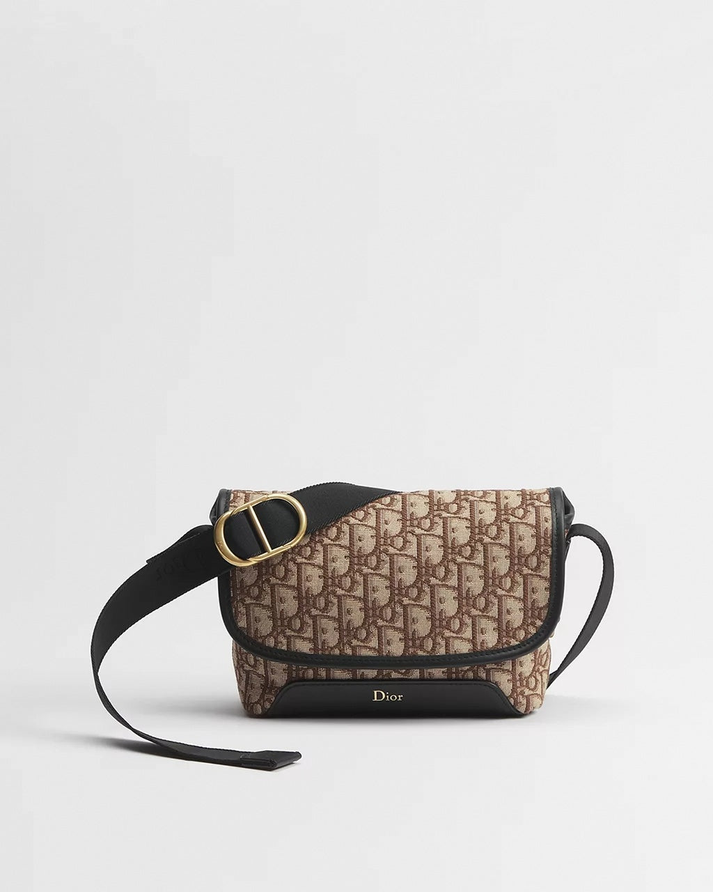 Mini Jett Flap Messenger Bag in Beige & Brown Dior Oblique Jacquard with Black Leather