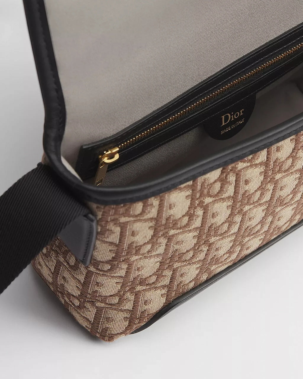 Mini Jett Flap Messenger Bag in Beige & Brown Dior Oblique Jacquard with Black Leather