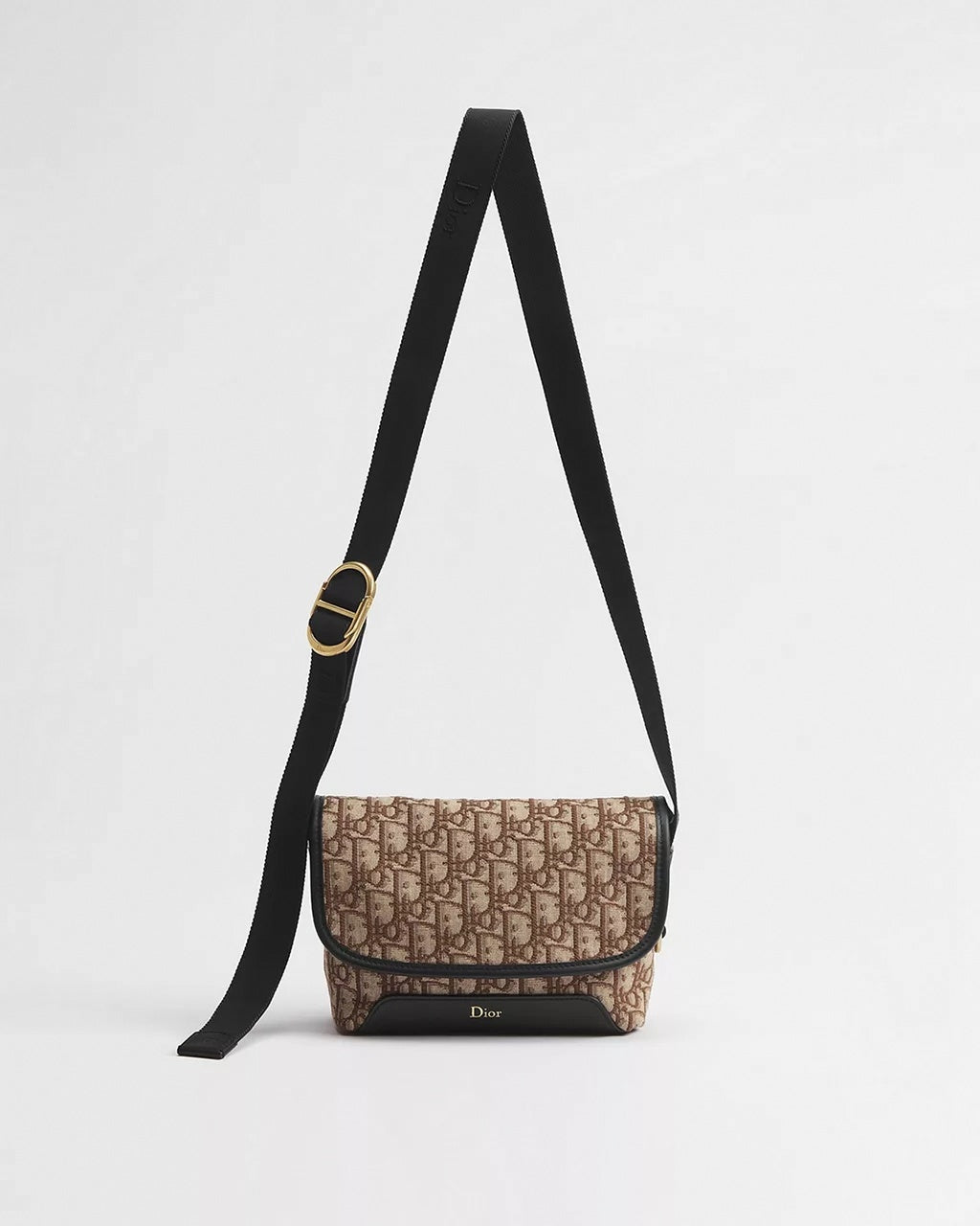 Mini Jett Flap Messenger Bag in Beige & Brown Dior Oblique Jacquard with Black Leather