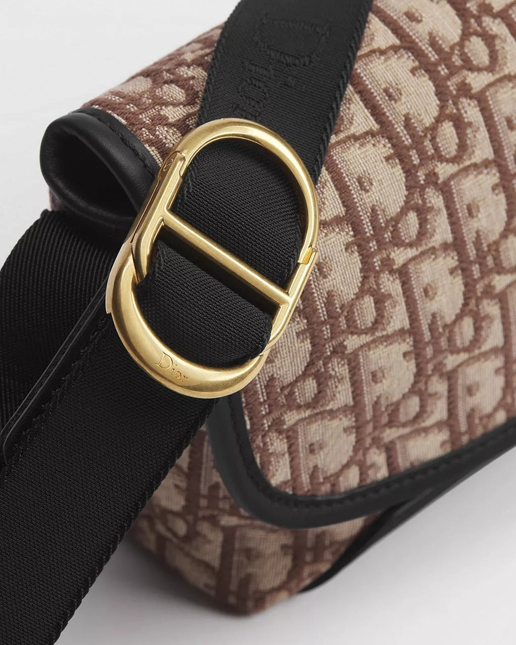 Mini Jett Flap Messenger Bag in Beige & Brown Dior Oblique Jacquard with Black Leather