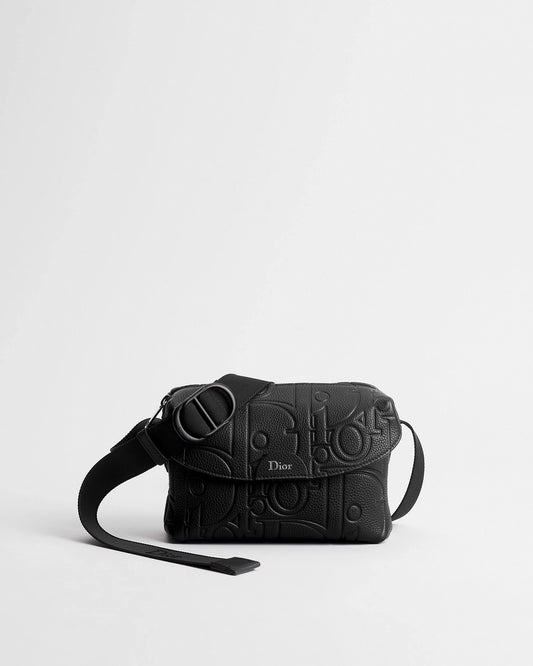 Mini Jett Flap Messenger Bag in Black Dior Gravity Grained Leather