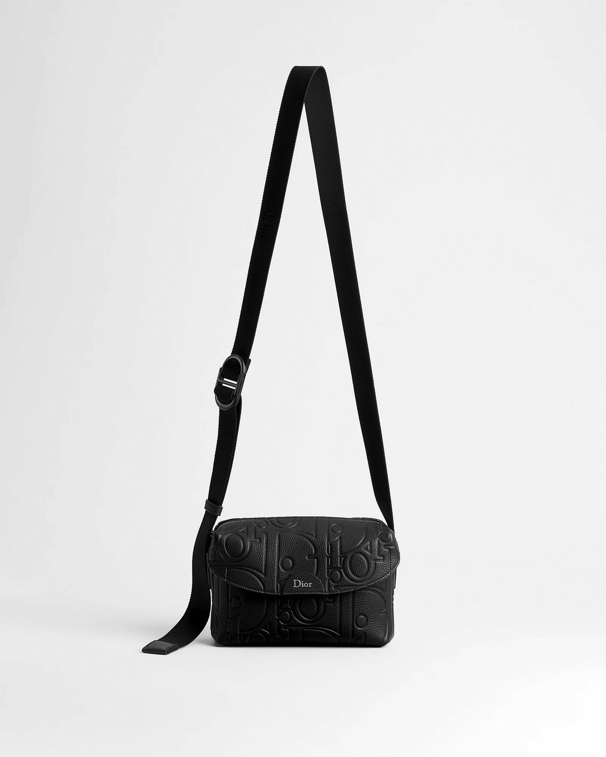 Mini Jett Flap Messenger Bag in Black Dior Gravity Grained Leather