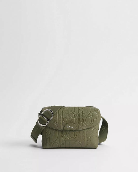 Mini Jett Flap Messenger Bag in Khaki Dior Gravity Grained Leather