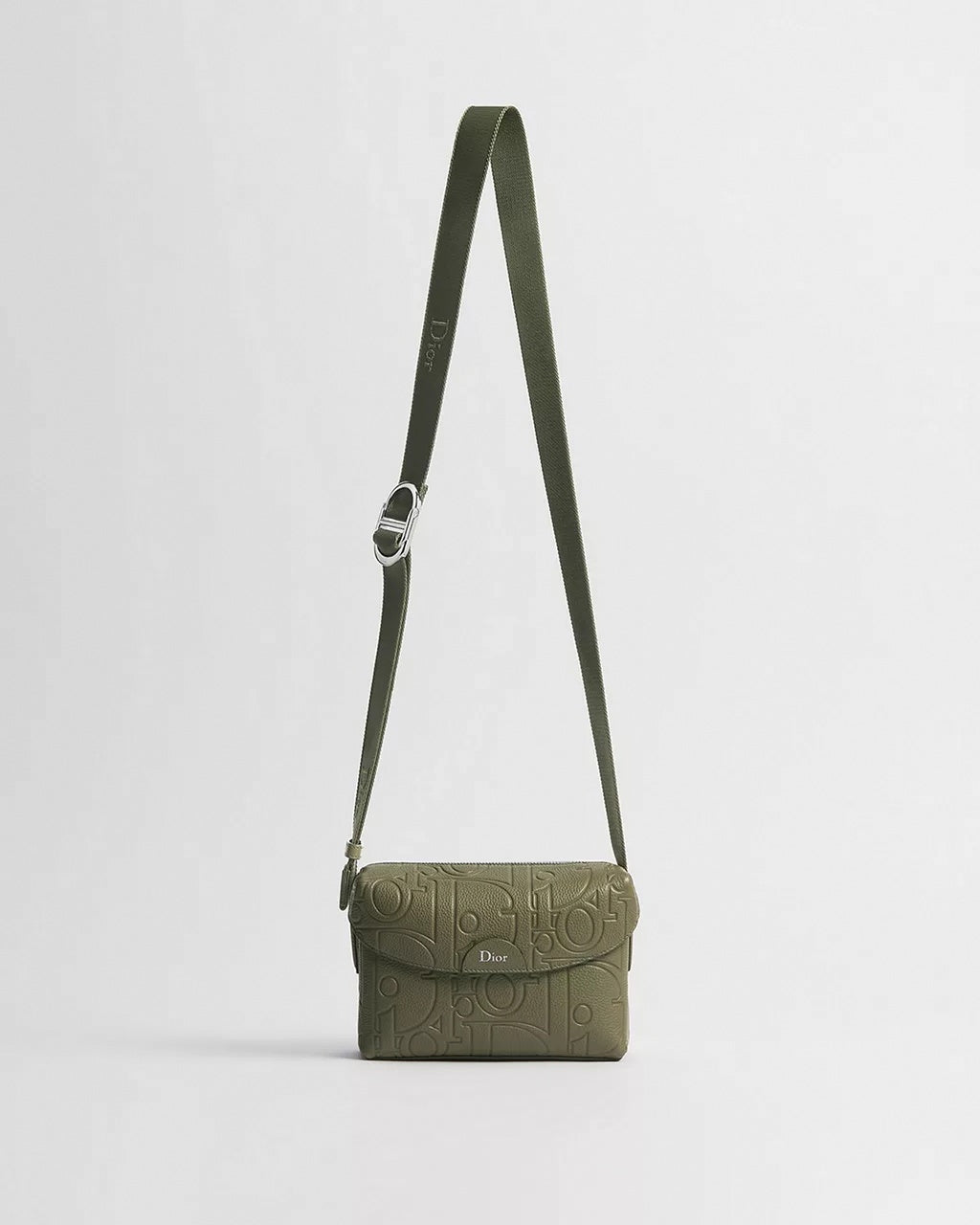 Mini Jett Flap Messenger Bag in Khaki Dior Gravity Grained Leather