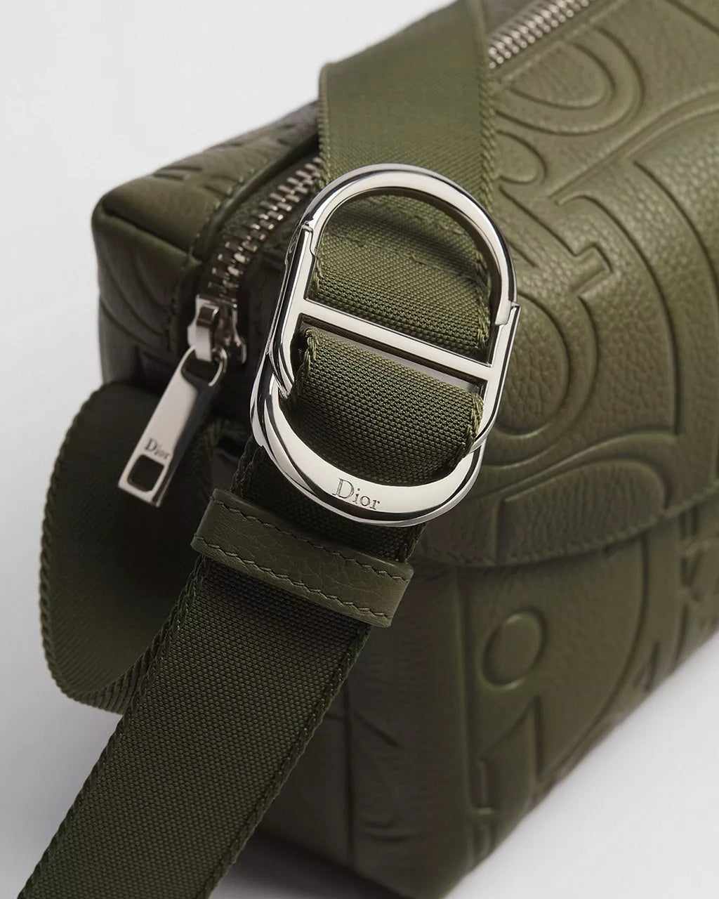 Mini Jett Flap Messenger Bag in Khaki Dior Gravity Grained Leather