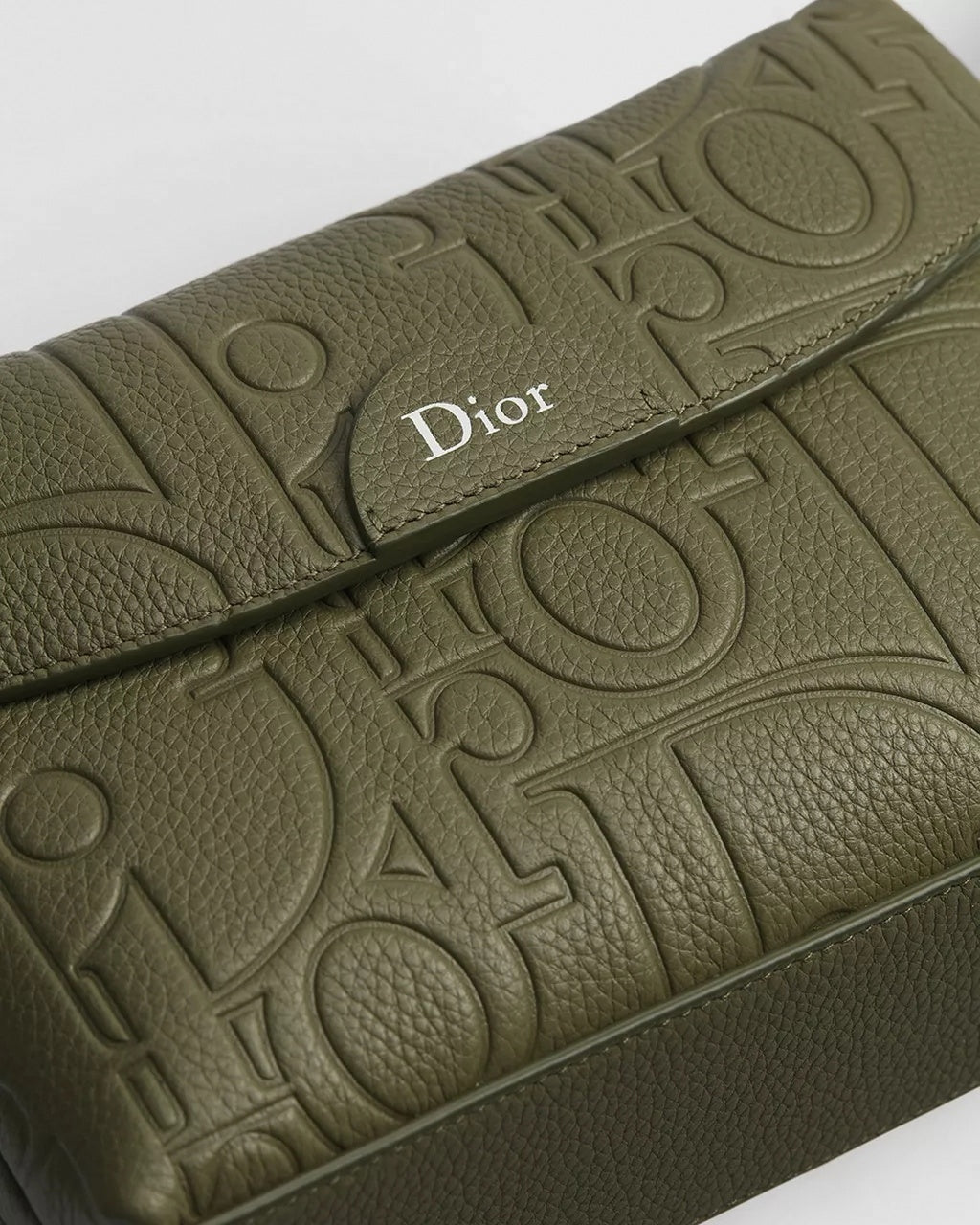Mini Jett Flap Messenger Bag in Khaki Dior Gravity Grained Leather