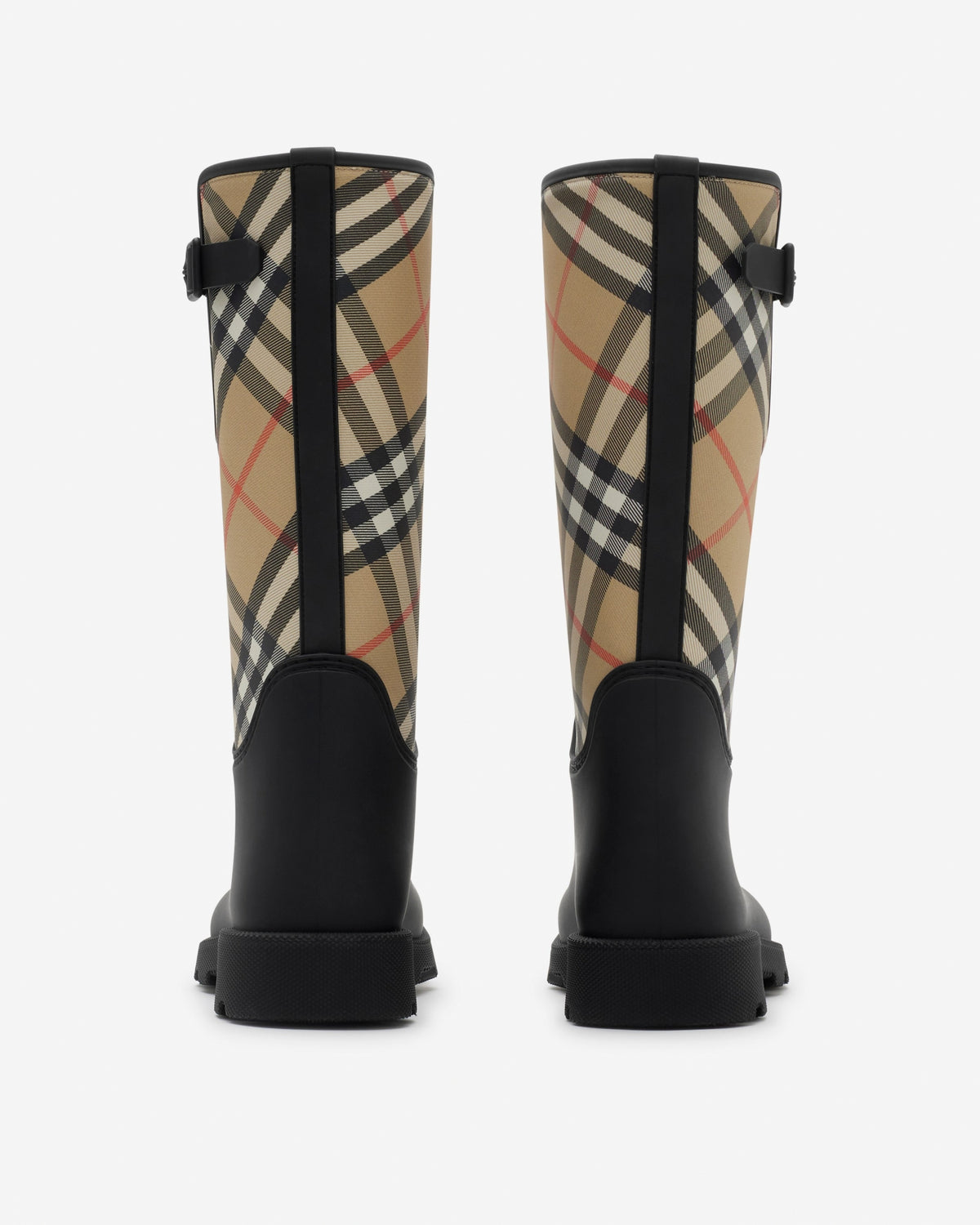 House Check Canvas & Rubber Tall Rain Boots in Archive Beige & Black