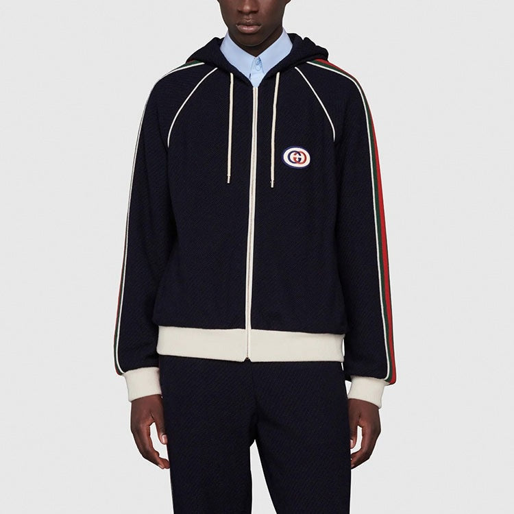 Web-Stripe Zip-Up Hoodie | Navy