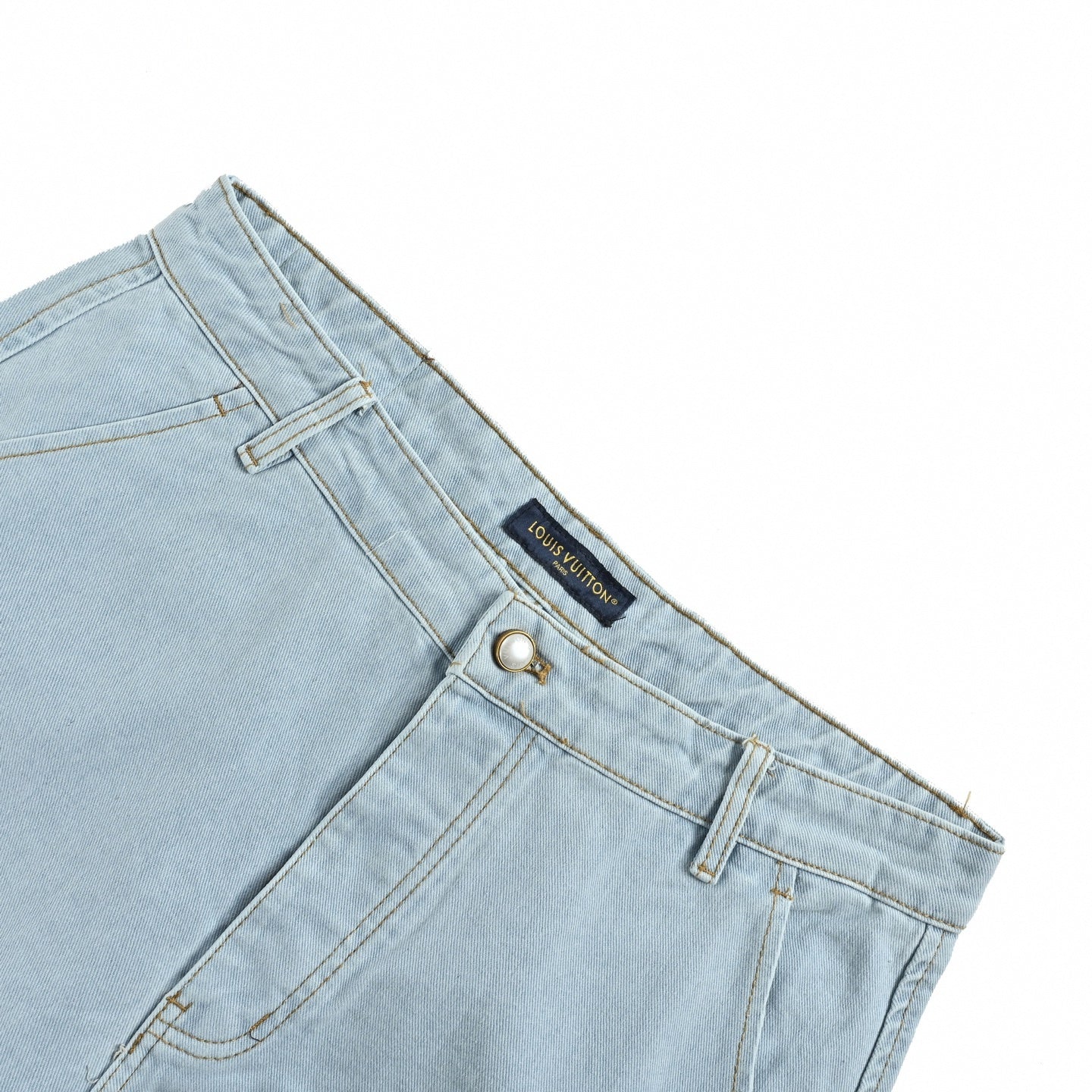Monogram Flower Rivet Denim Shorts | Light Blue