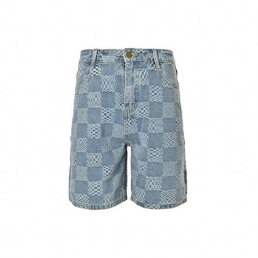 Textured Damier Denim Shorts | Light Blue