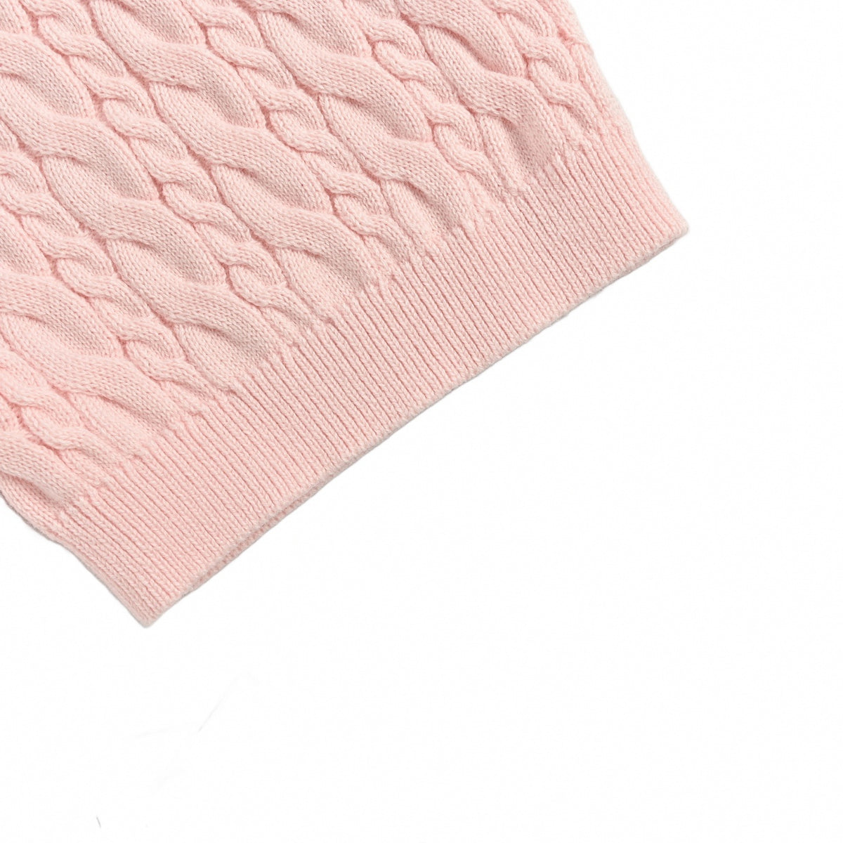 Cable Knit Short-Sleeve Polo - Light Pink