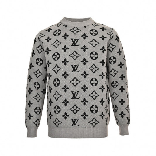 Monogram Jacquard Knit Sweater | Grey & Black