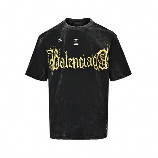Distressed Gothic Logo 'See Now Buy Now' T-Shirt - Washed Black