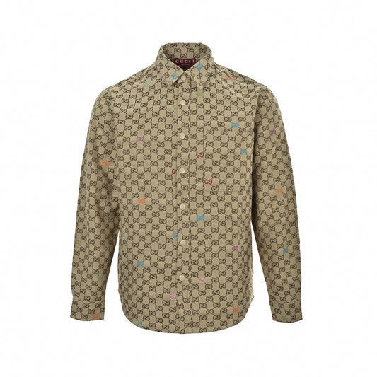 Colorful GG Embroidery Canvas Jacquard Overshirt | Beige