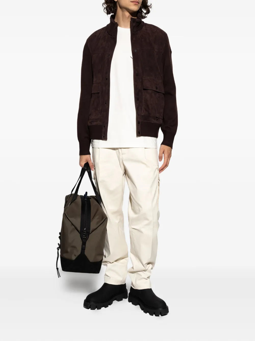 Wool and Suede Cardigan