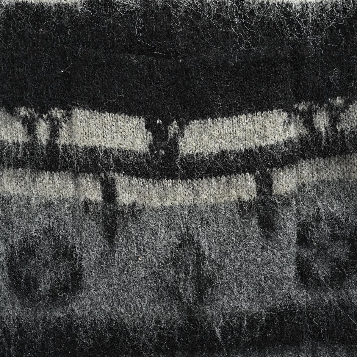 Gradient Striped Monogram Brushed Mohair Cardigan in Charcoal & Off-White