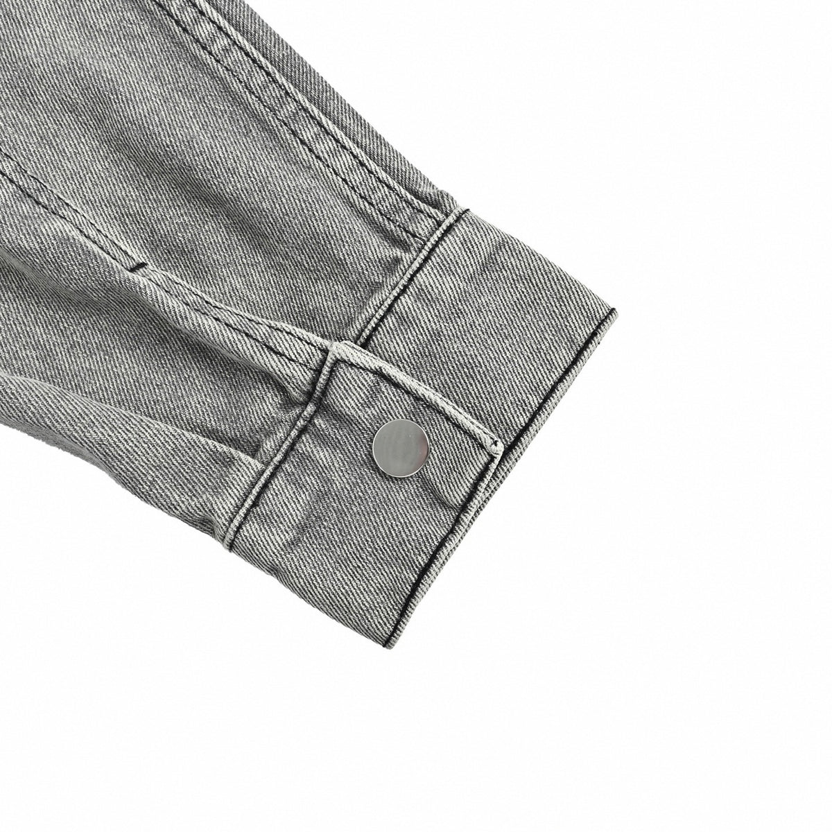Enamel Triangle Logo Washed Denim Jacket in Grey