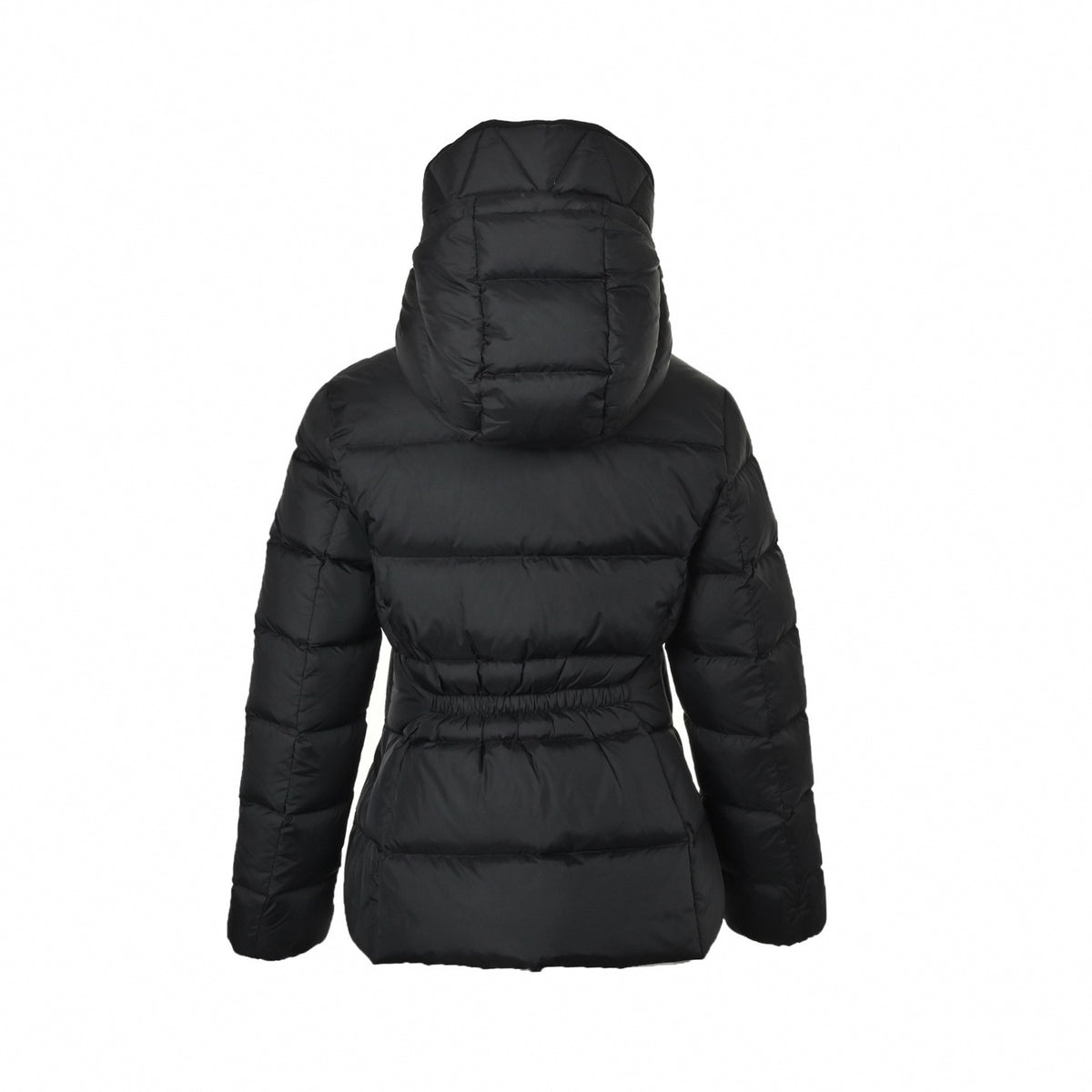 Avoce Cinch-Waist Hooded Short Down Jacket in Matte Black