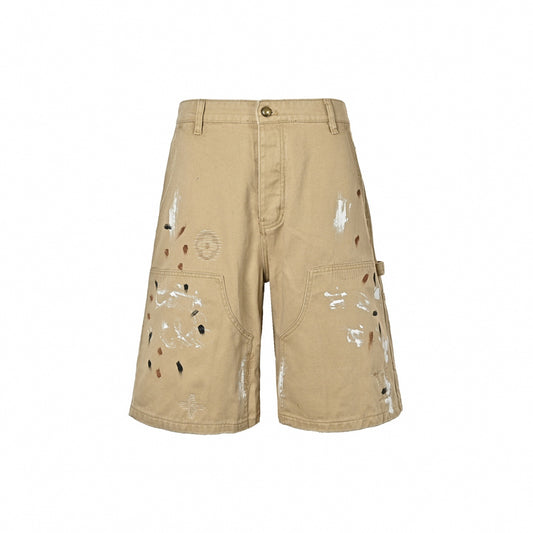 Painted Canvas Carpenter Shorts | Beige